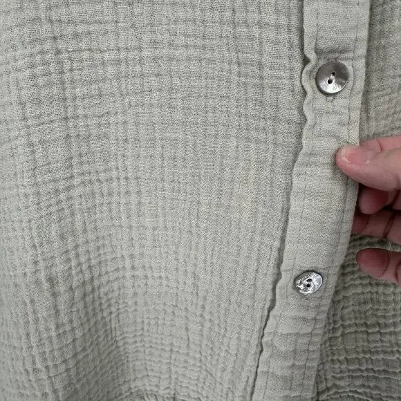 Be Cool Womens M/L Sage Green Gauze Cotton Button Front Roll Tab Oversized Top - Picture 9 of 12